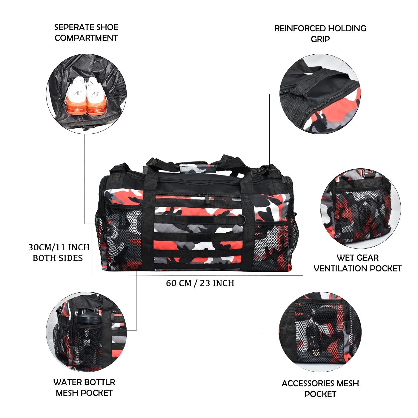 Gym Duffle Bag- Workout, Boxing, MMA, Sports Bag with Shoes Compartment and Adjustable Shoulder Strap for Men and Women.